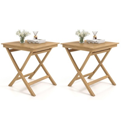 Tangkula Set of 2 patio bistro table teak wood dining table outdoor square table