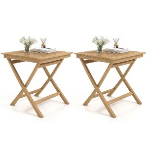Tangkula Set of 2 patio bistro table teak wood dining table outdoor square table - 1 of 4