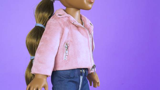 I&#39;M A GIRLY Light Pink Faux Suede Jacket Outfit for 18&#34; Fashion Doll, 2 of 6, play video