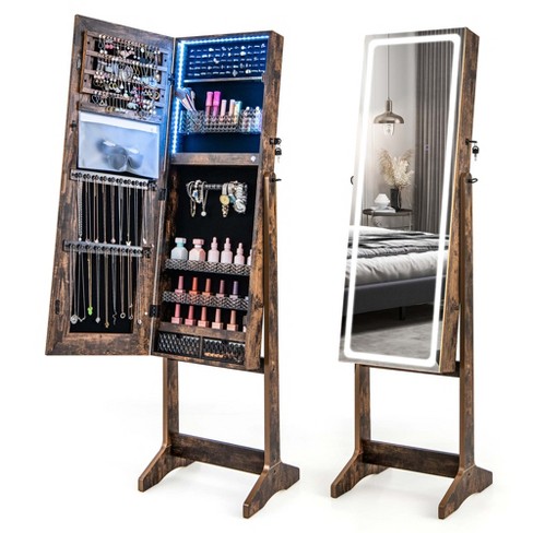 Standing Lockable Jewelry Storage Organizer with Full-Length Mirror -  Costway