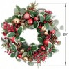 20 Inch Winter Green Wreath for Front Door with Holly Berries Red and Gold Balls Eucalyptus Pinecones Xmas Home Decor - 2 of 4