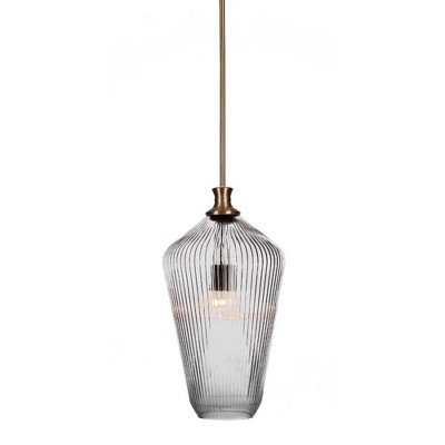 Toltec Lighting Carina 1 - Light Pendant in  New Aged Brass with 11" Clear Ribbed Shade