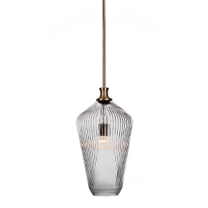 Toltec Lighting Carina 1 - Light Pendant in  New Aged Brass with 11" Clear Ribbed Shade - 1 of 1