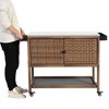 NAYSAYE Bar Serving Cart Outdoor Wicker Wine and Beverage Storage with Stainless Steel Top for Patio , Brown, 47.24"*20.12"*35.04" - 3 of 4