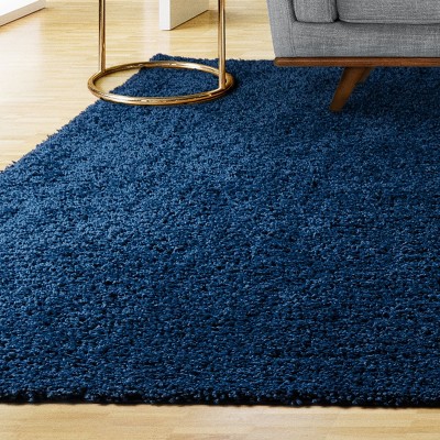 Solid Navy Rectangular 8' x 10' Synthetic Shag Area Rug