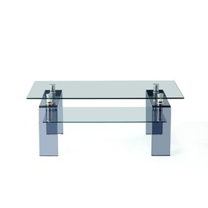 HomeRoots 39" Clear and Black Glass Coffee Table With Shelf - 1 of 4
