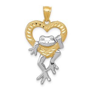 Black Bow Jewelry 14k Yellow Gold and White Rhodium Two Tone Frog and Heart Pendant - 1 of 4
