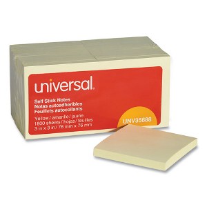 Universal Self-Stick Note Pad Value Pack, 3" x 3", Yellow, 100 Sheets/Pad, 18 Pads/Pack - 1 of 4