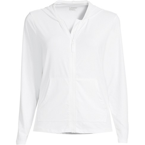 Lands' End Women's Plus Size Hooded Full Zip Long Sleeve Rash Guard UPF 50  Cover-up - 1x - White