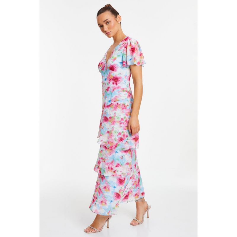 QUIZ Women's Chiffon Floral V-Neck Frill Maxi Dress, 2 of 6
