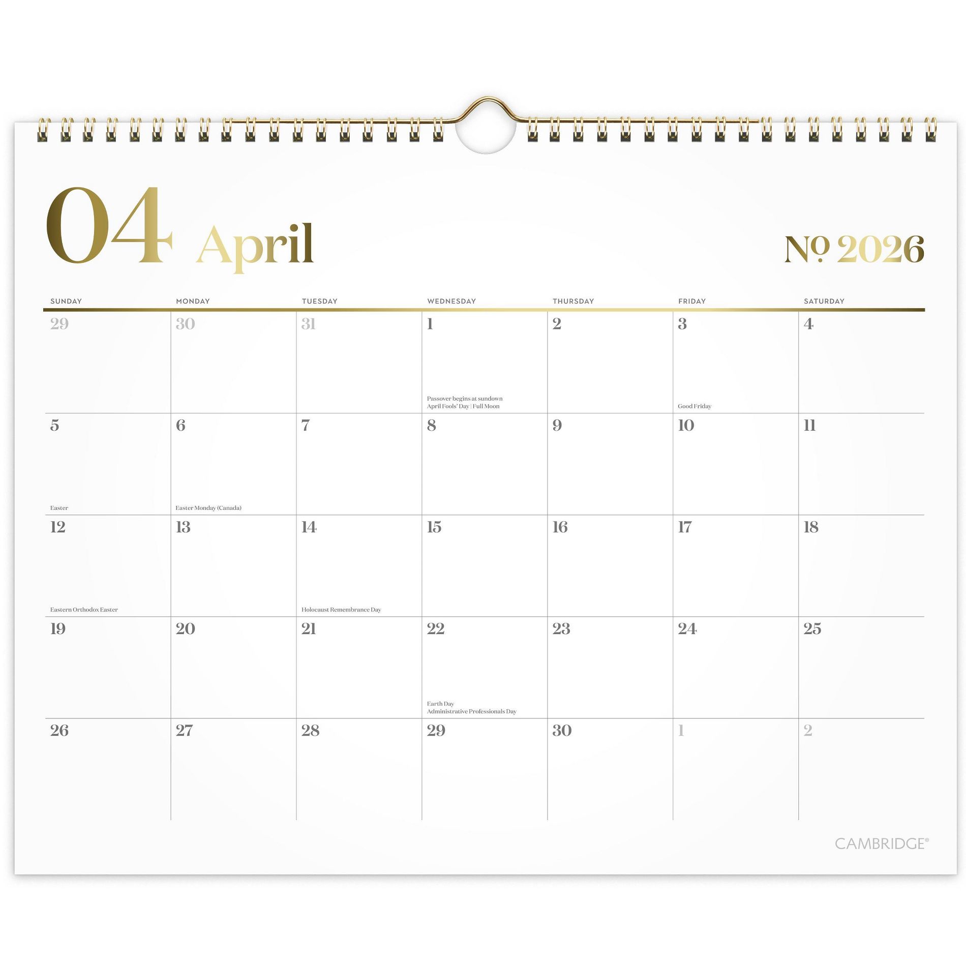 Cambridge 11.875"x14.875" 2026-2027 Workstyle Wall Calendar