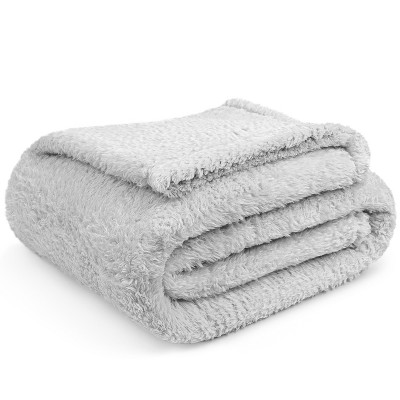 Light Gray Twin Faux Fur Sherpa Fleece Throw Blanket