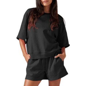 Imily Bela Women's Summer Casual 2 Piece Loose Short Sweatshirt and High Waisted Running Shorts Sweatshirt Set - 1 of 4