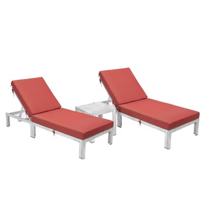 LeisureMod Chelsea Modern Outdoor Weathered Grey Chaise Lounge Chair with Side Table Set of 2