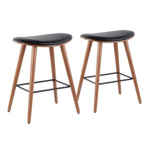 26" Faux Leather Mid-Century Modern Counter Stool with Tapered Wood Legs and Metal Footrest for Home Kitchen or Bar (Set of 2) - 1 of 4