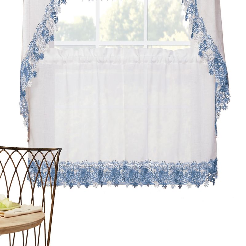 Collections Etc Lillian Floral Lace Trim Window Curtains, Single Panel,, 1 of 4