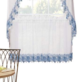 Collections Etc Lillian Floral Lace Trim Window Curtains, Single Panel,