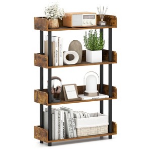 Costway 1/2 PCS 4-Tier Bookshelf with Anti-Tipping Kit Industrial Storage Unit for Living Room Rustic Brown/Black - 1 of 4
