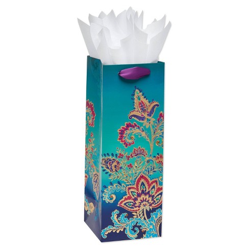 Floral Beverage Gift Bag With Four Sheets Of Tissue Paper Bundle White -  Papyrus : Target