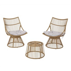3pc Caryl Outdoor Wicker Chat Set with Cushions: High Back, Iron Frame - Christopher Knight Home - 1 of 4