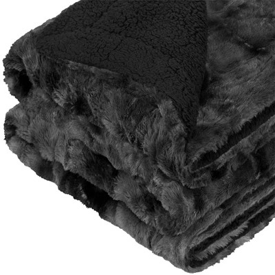 Black Tie-Dye Faux Fur Sherpa Reversible Throw Blanket