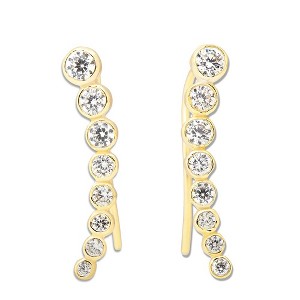 Bella Silver Sterling Silver Graduating CZ Ear Crawler Earrings - Gold Plated - Gold - 1 of 2