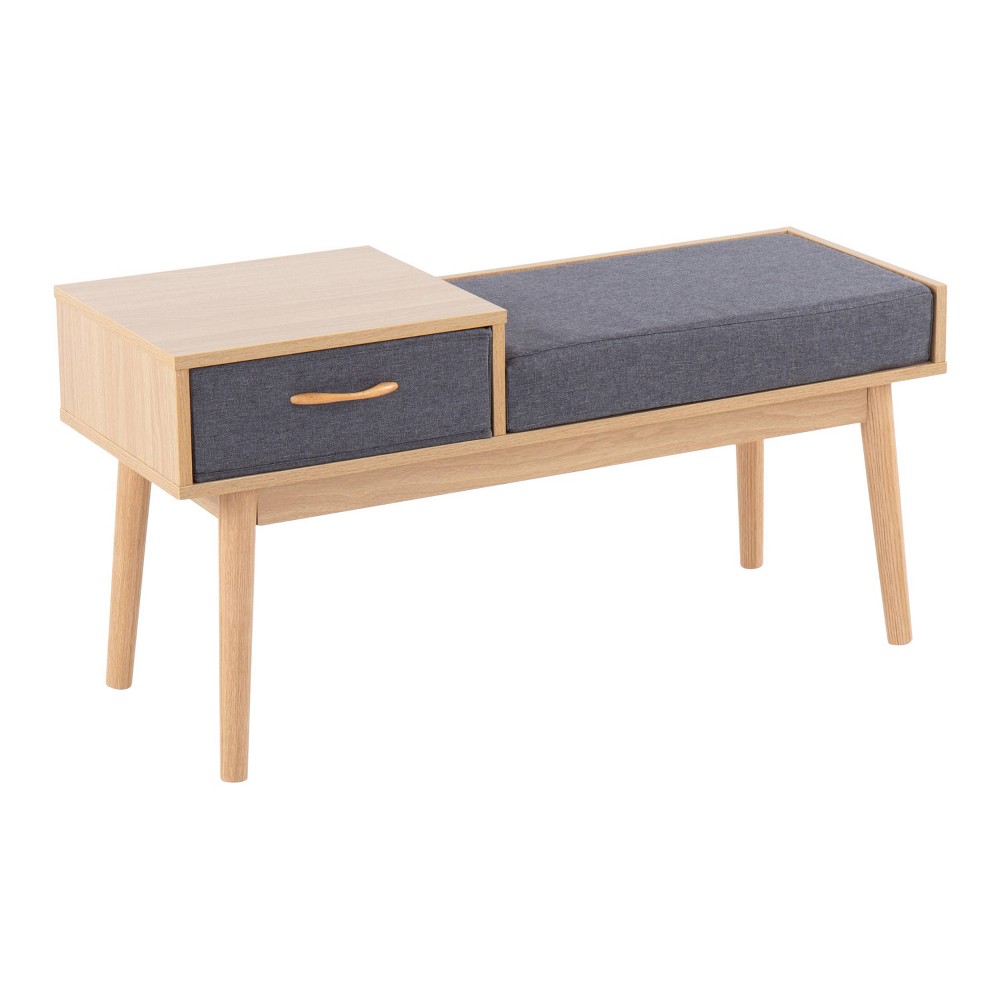 40" Telephone Polyester Wood Contemporary Bench Natural/Gray - LumiSource