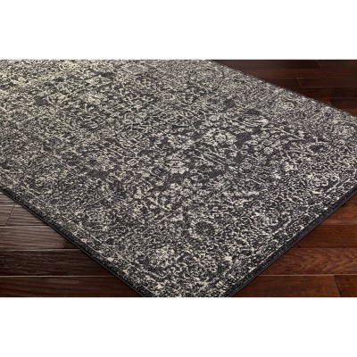 Black and Gray Medium Pile Synthetic Area Rug
