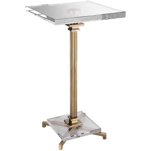 Uttermost Vintage Brushed Brass Metal Square Drink Table 12 3/4" Gold Crystal Glass Tabletop for Living Room Bedroom Bedside House - 1 of 1