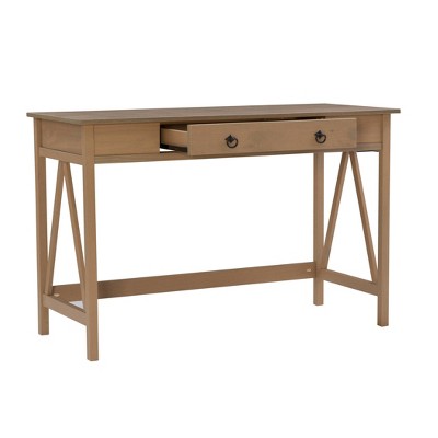 Rustic Driftwood Gray Wood Writing Desk with Drawer