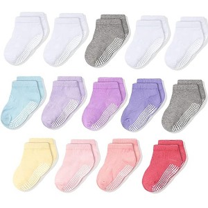 Cozyway Non-Slip Ankle Grip Low Cut Toddler Socks, 14 Pack for Girls, Pastel Colors, 3-5 Years Old - 1 of 4