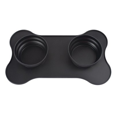 Collapsible Dog Bowl Travel Water Food Feeder Silicone Placemat Portable for Pet Dog Cat, Black