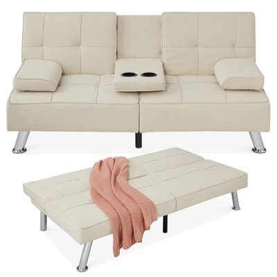 Best Choice Products Modern Linen Convertible Futon Sofa Bed W/ Removable  Armrests, Metal Legs, Cupholders - Ivory : Target