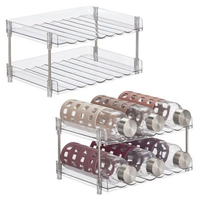 mDesign Free-Stand Stackable 2-Tier Water Bottle Holder, 2 Pack, Clear/Polished