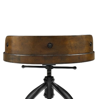 Edison Industrial Black Metal and Medium Wood Swivel Bar Stool