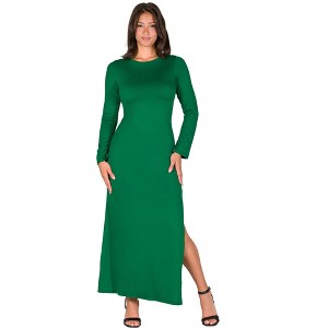 Womens Boat Neck Long Sleeve Side Slit Fitted A-Line Maxi Dress - 24seven Comfort Apparel™ - 1 of 4