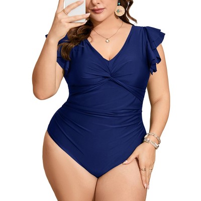 Whizmax Women's Plus Size Tummy Control Swimsuit One Piece Slimming Bathing Suit Halter Push Up V Neck Swimwear