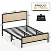 Full Bed Frame Boho Style with Rattan Headboard, Platform Bed Frame with Strong Metal Slat Support, No Box Spring Needed, Black and Oak Finish - 2 of 4