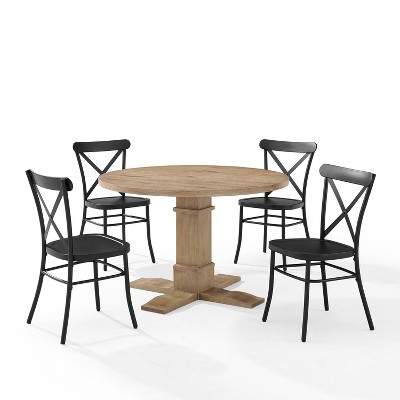 Rustic Brown and Matte Black 5-Piece Round Dining Set with Camille Chairs