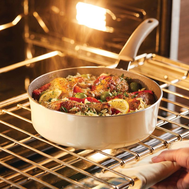 Rachael Ray Cook + Create 3qt Aluminum Nonsticke Saute Pan with Lid - Almond, 3 of 7