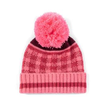 Shiraleah Zoey Pink and Red Plaid Knit Beanie