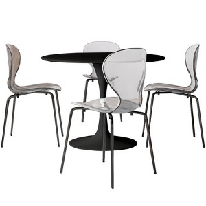 LeisureMod Bristol 5-Piece Dining Set Round Dining Table, 4 Plastic Dining Chairs Black Legs - 1 of 4
