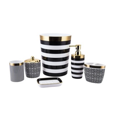 Black and White Ceramic Lidded Box with Gold Accent