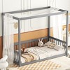 Streamdale Twin Size Canopy Frame Floor Bed with Fence, Guardrails,Grey - 3 of 4