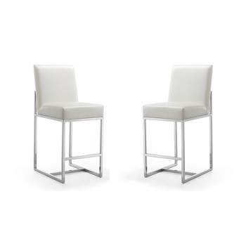Set of 2 Element Upholstered Stainless Steel Counter Height Barstools - Manhattan Comfort