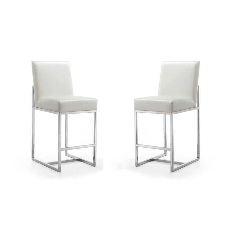 Set of 2 Element Upholstered Stainless Steel Counter Height Barstools - Manhattan Comfort, 1 of 10