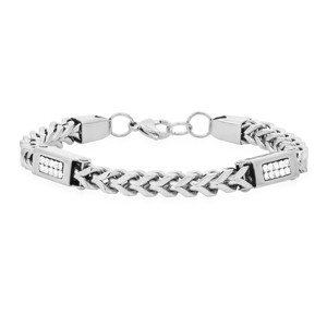 Steeltime Men's stainless steel wheat chain and simulated diamonds link bracelet. Color Options: Silver, Gold - 1 of 4