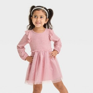Toddler Girls' Long Sleeve Solid Knit Tulle Dress - Cat & Jack™ - 1 of 3