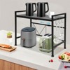 YIYIBYUS Expandable 2 Tiers Microwave Rack, Microwave stand with 3 Hooks, Black - 3 of 4