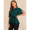 Allegra K Women's Split Half Sleeve Crew Neck Belted Casual Peplum Blouses - 4 of 4